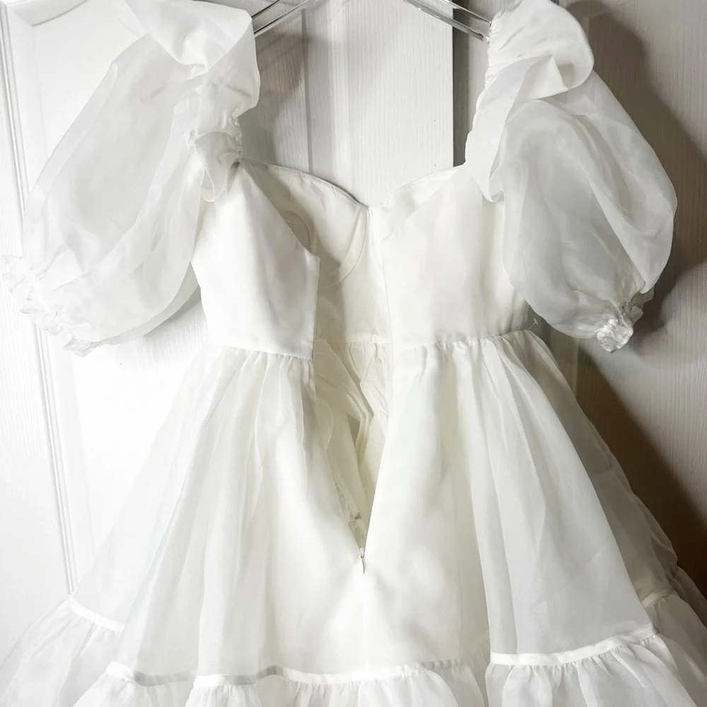 Selkie Ivory Bebe Bloom Dress Size XS NWT Puff Sleeve Organza Mini Bridal - Picture 9 of 16